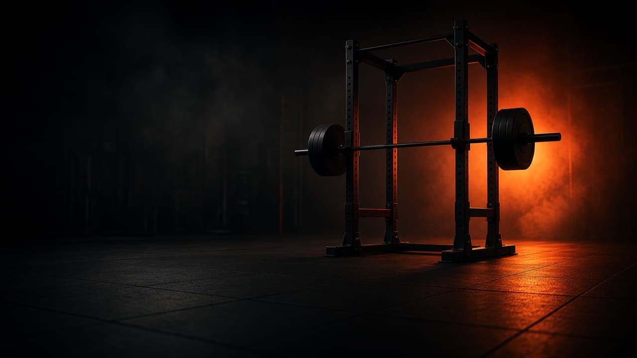 Abstract charcoal and orange Powerlifting hub hero graphic